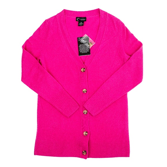 NWT C by Bloomingdale's Cashmere Grandfather Cardigan Pink $188 - Size M (8-10) - Picture 2 of 3